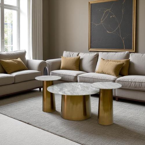 طقم طاولات 1+2 استيل سطح رخام طبيعي