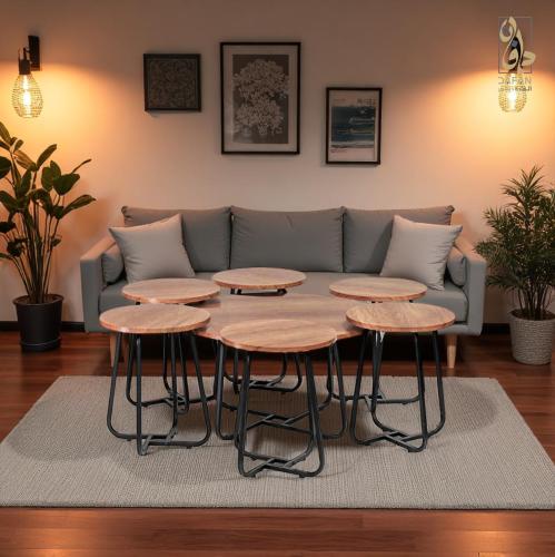 طقم طاولات كنب 1+6 لون بني