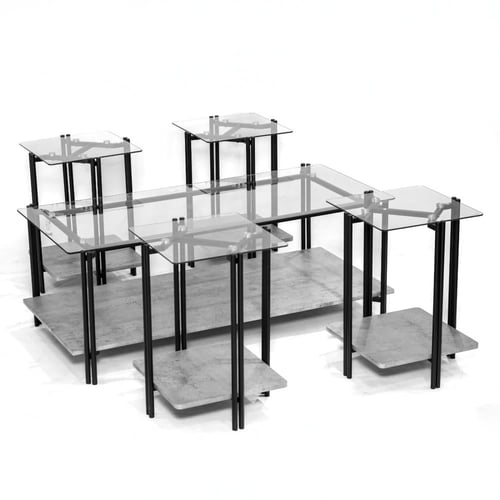 طقم طاولات خشب لون رصاصي مع سطح زجاج