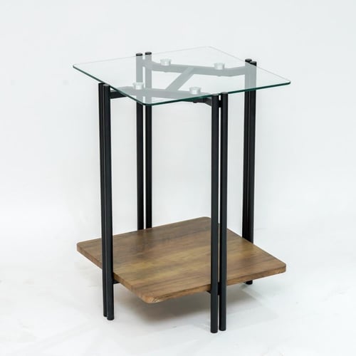 طقم طاولات خشب لون بني فاتح مع سطح زجاج