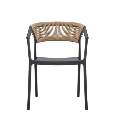 كرسي خارجي اسود في بيج دائري