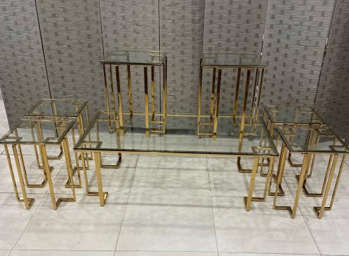 طقم طاولات كنب استيل 1+6 مع زجاج