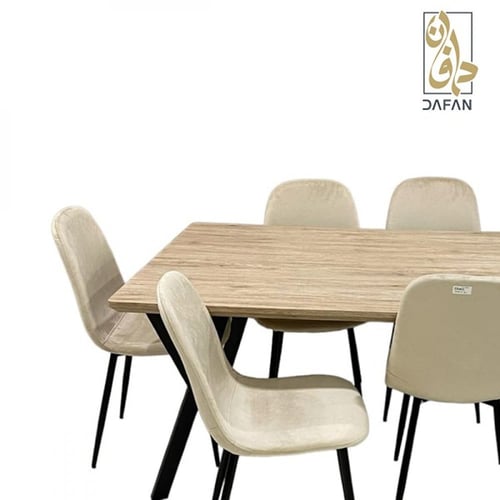 طاولة طعام 6 اشخاص خشب مع قاعدة حديد