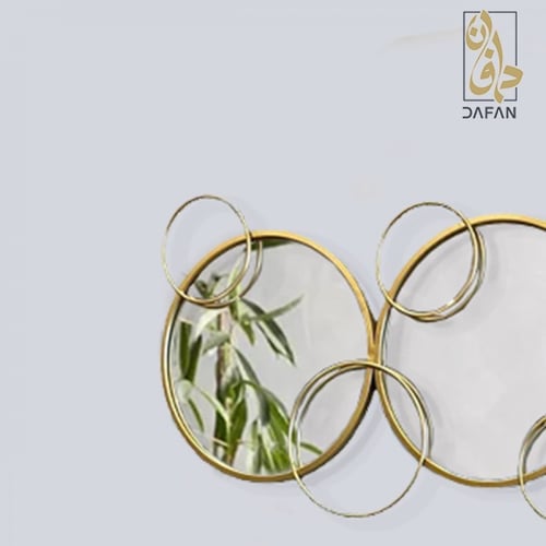 مراة حائط 3 دوائر باطار الومنيوم ذهبي، مقاس 40×100...