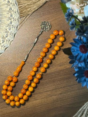 مسباح بكلايت لون كهرماني معرق طربزونة فضة