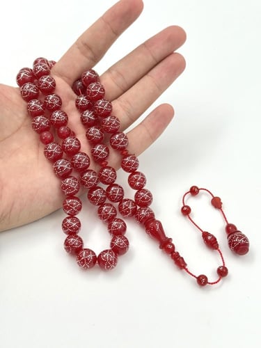 سبحة فاتوران أحمر مطعم فضة تمليكة