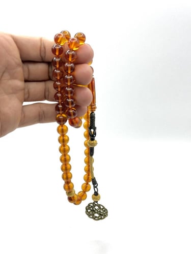 سبحة فاتوران عسلي شفاف طربزونة فضة