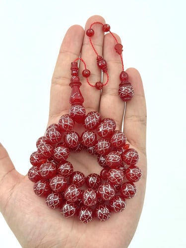 سبحة فاتوران أحمر مطعم فضة تمليكة