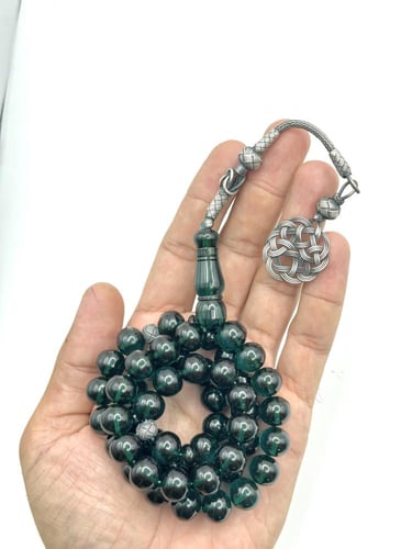 سبحة زعفران أخضر طربزونة فضة