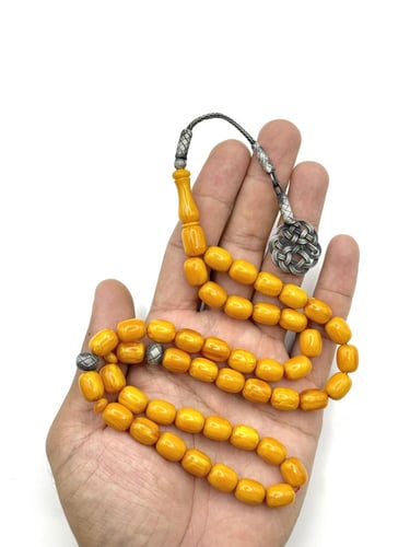 سبحة فاتوران أصفر أنتيك برميلي طربزونة فضة