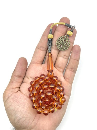 سبحة فاتوران عسلي شفاف طربزونة فضة