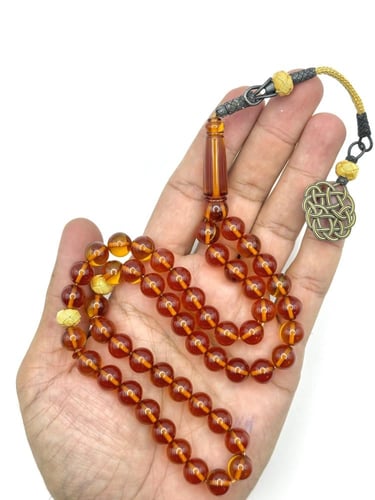 سبحة فاتوران عسلي شفاف طربزونة فضة