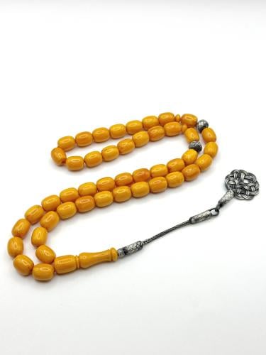 سبحة فاتوران أصفر أنتيك برميلي طربزونة فضة