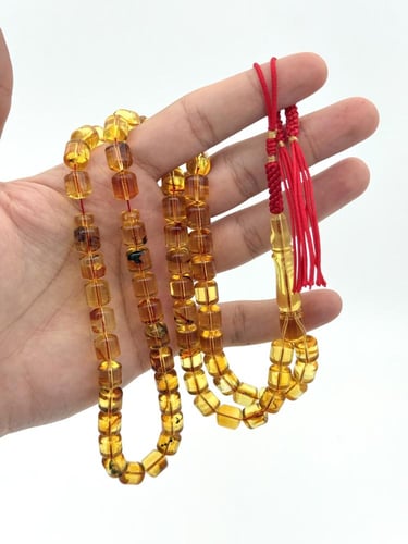 سبحة كهرمان طبيعي عسلي شفاف صندوقي