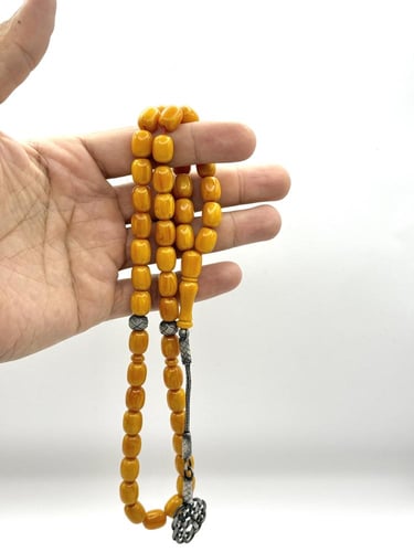 سبحة فاتوران أصفر أنتيك برميلي طربزونة فضة