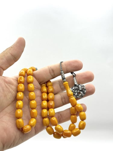 سبحة فاتوران أصفر أنتيك برميلي طربزونة فضة