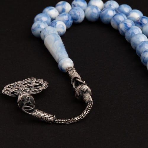 سبحة بكالايت طربزون فضة - سمائي مخلوط