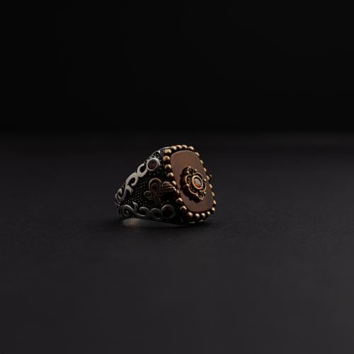 خاتم رجالي فضة عيار 925 - حجر أونكس أحمر