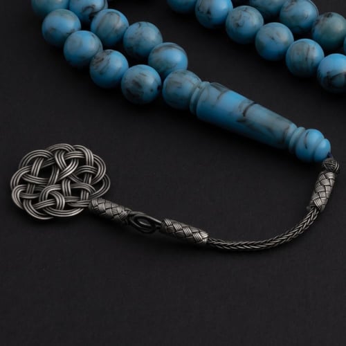 سبحة بكالايت طربزون فضة - فيروزي مخلوط