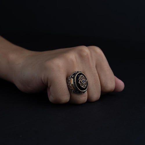 خاتم رجالي فضة عيار 925 - حجر زركون أسود