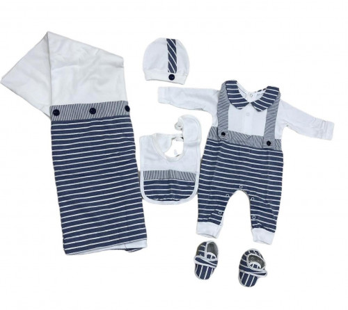 طقم استقبال مواليد خامه قطنيه ازرق