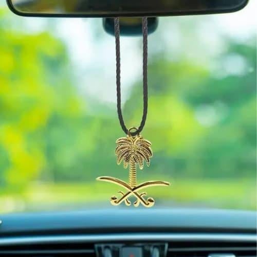 تعليقة شعار سيفين ونخلة للسيارة ذهبية - قطعة فنية...
