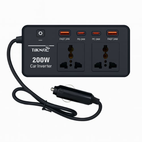 محول سيارة 200 واط من TiKNAL – شواحن USB و PD ومقب...