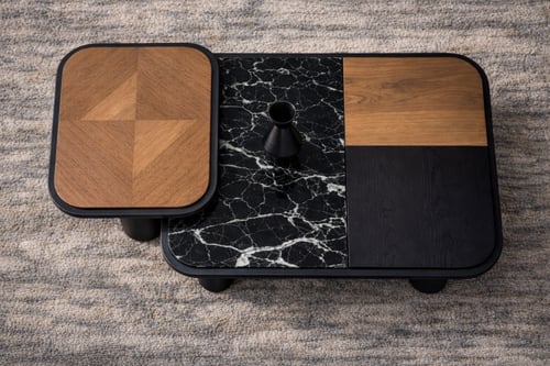 طاولة قهوة مودرن قطعتين - بسطح رخام وخشب فاخر