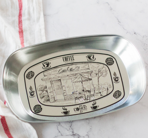 صحن تقديم المنيوم ، بتصميم قهوه