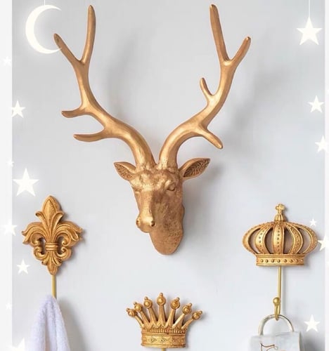 ديكورات جدارية ، راس غزال الرنة ، ذهبي