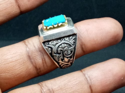 خاتم الفضة فيروز نشابوري إيراني درجة أولى وصياغة ق...