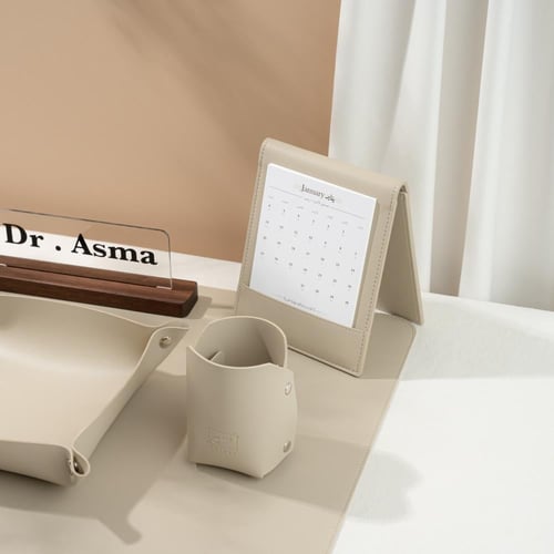 مجموعة جلديات مكتبية - رمادي