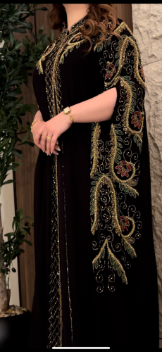 Black chiffon abaya with embroidery, handmade design, luxurious look