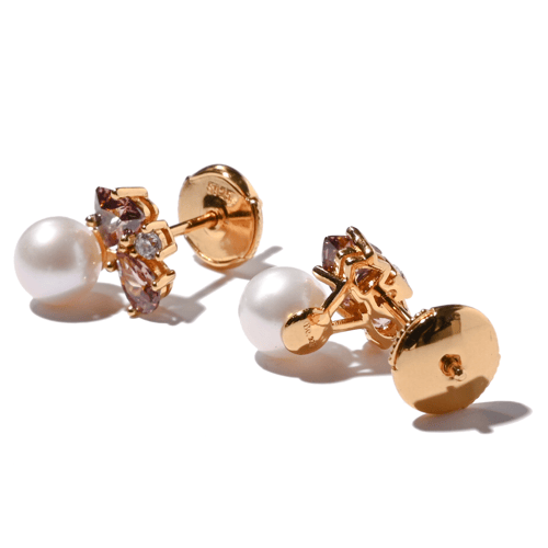 حلق اللؤلؤ الطبيعي المستزرع مع الأحجار الملونة - ر...