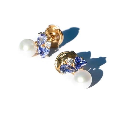 حلق اللؤلؤ الطبيعي المستزرع مع الأحجار الملونة - ت...