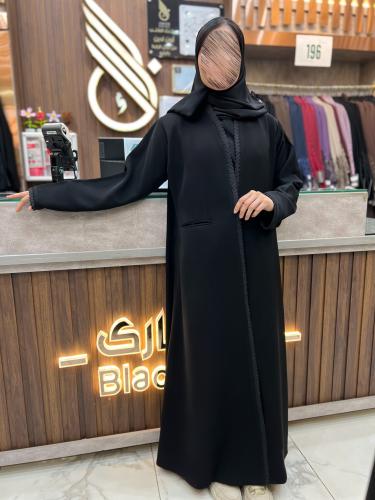 B384 عبايه شدن قصه بليزر بقماش كريب كوري لون اسود
