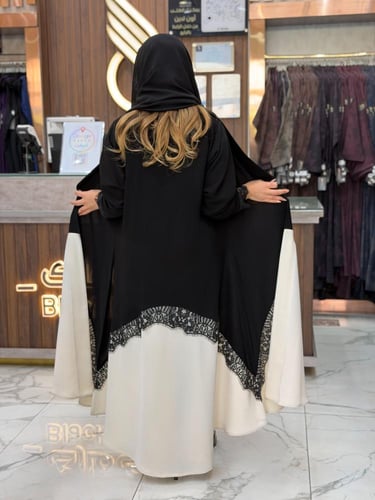 B057 عباية الهبه بقماش كريب ملكي لون بيج فاتح