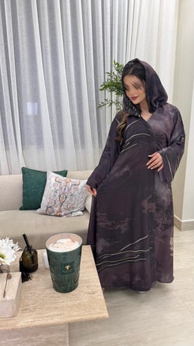 B044-عباية شيفون مشجر دبل فيس