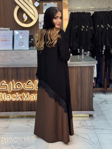 B055 عباية الهبه بقماش كريب ملكي لون بني