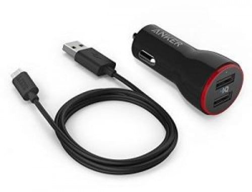 انكر شاحن للسيارة بمخرجين مع كيبل مايكرويو اس بي