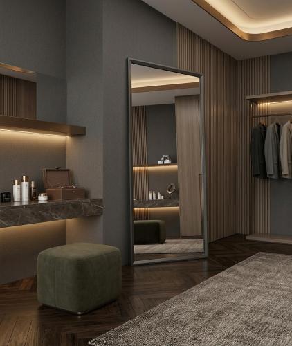 مرآة حائط بإطار أسود مستطيلة