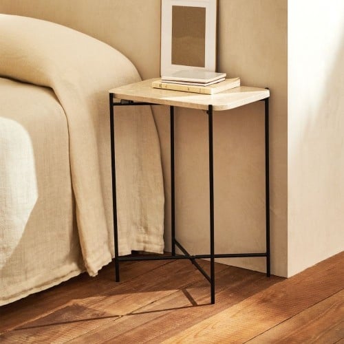 طاوله جانبيه رخام ترافنتينو حديد اسود