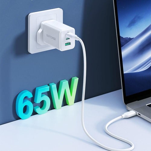 شاحن جداري راف باور بايونير 65 واط منفذين USB-C وم...