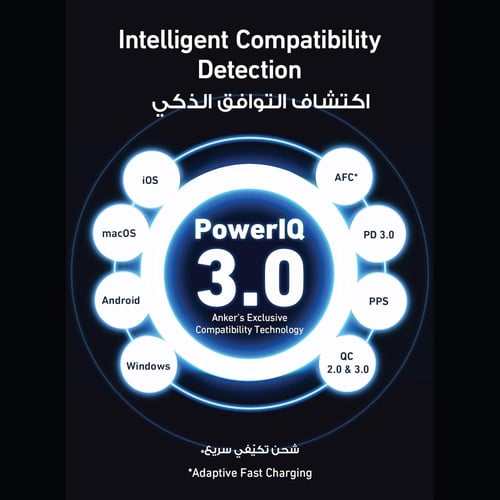 شاحن جداري أنكر بقوة 100 واط بمنفذين تايب سي بتقني...