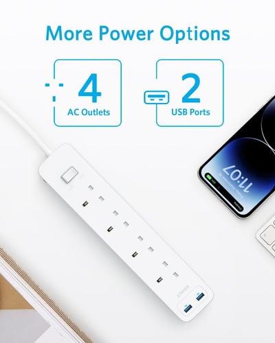 توصيلة كهربائية 1.8 متر 4 منافذ كهرباء مع 2 منفذ U...