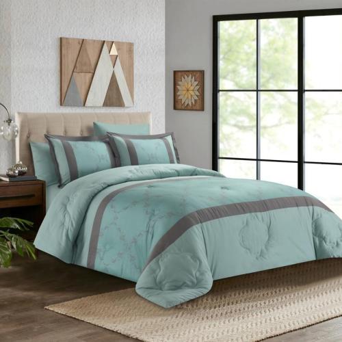 Mint-colored double bed cotton duvet set, 6 pieces