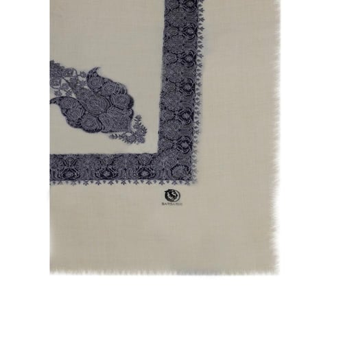 شال كشميري بيج تطريز فضي و كحلي ماركة بربروس