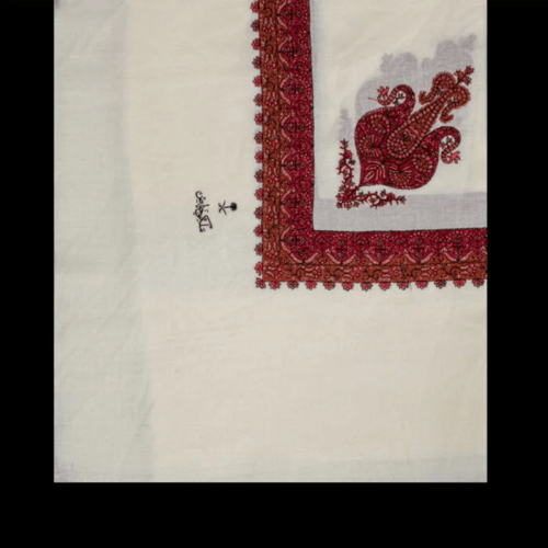 شال كشميري ابيض تطريز احمر ماركة ملكي خاص