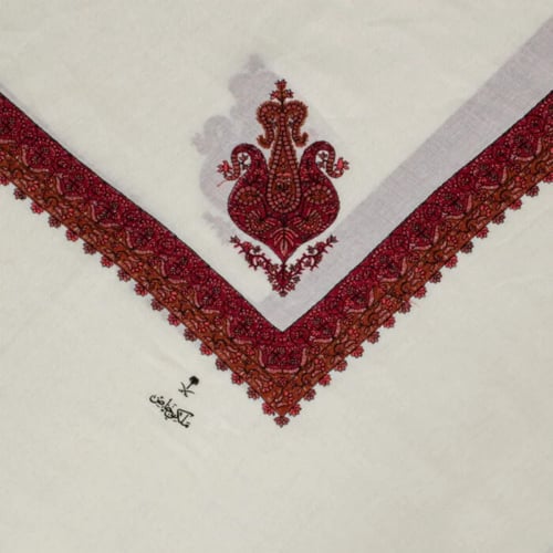 شال كشميري ابيض تطريز احمر ماركة ملكي خاص