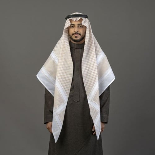 شماغ البسام البصمة البيضاء - ذهبي